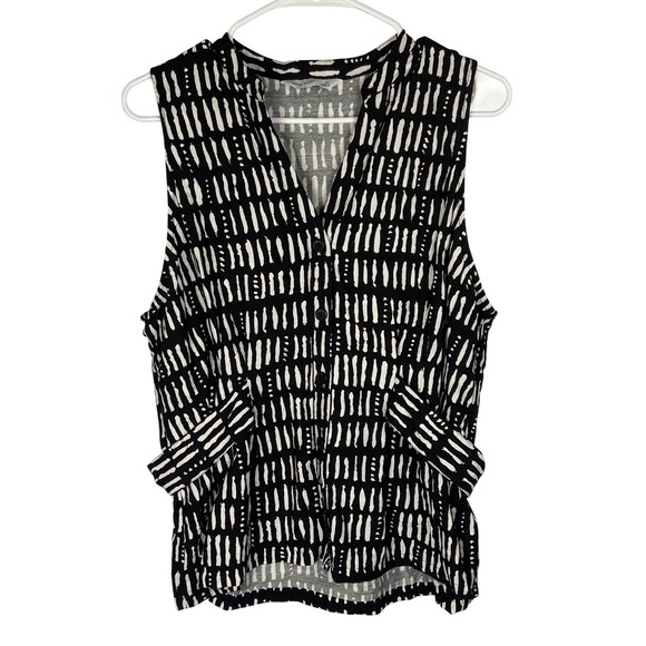 Nine West Tops - Nine West Womens XL Black White Abstract Dash Print Sleeveless Button Front Top